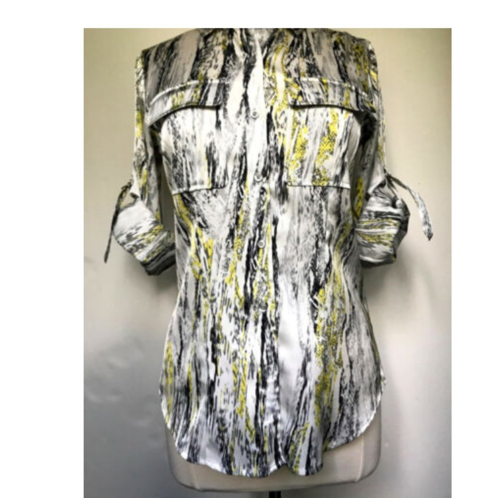 CALVIN KLEIN Long Sleeve Button Down Silver Shirt